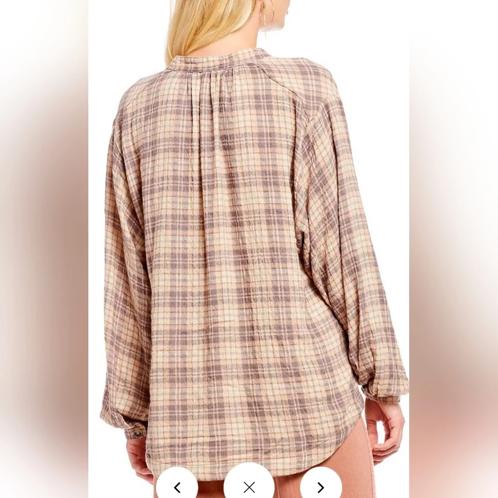 Free People Northern Bound Pullover in Beige Plaid Size XS